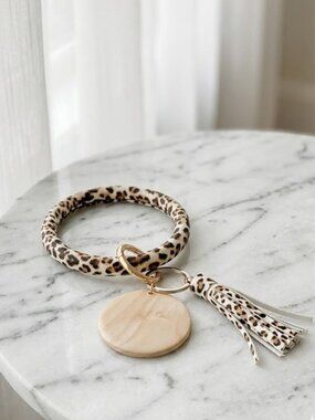 Tiger Pu Leather Tassel Unisex Bangle Wrist Key Ring Keychain Ring